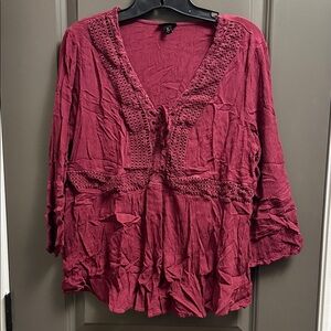 Torrid Burgundy Crochet Accent Blouse